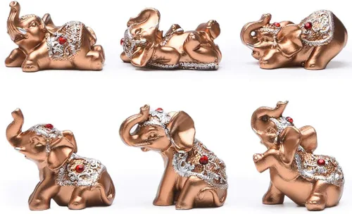 Miniatura 9 de Brass Statu BRABUD BS122 - Juego de 6 estatuas de elefantes pequeños de resina plateada para decoración del hogar, colección de regalo (plateado)