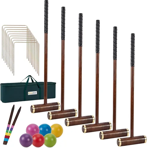 SpexDarxs Juego de croquet para seis jugadores, juego de croquetas de 35 pulgadas con mazos de madera de primera calidad, bolas de colores,