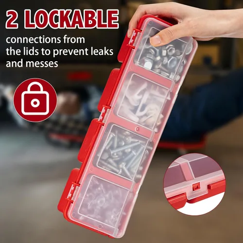 Miniatura 4 de Hushee Caja Organizadora de Tornillos de 6 Piezas con Tapa, 4 Compartimentos, Caja de Herramientas con Divisores de Plástico, Organizador Apilable