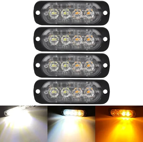 Miniatura 13 de 4 Uds Ultra Thin Amber 4LEDs luz de advertencia de emergencia luz flash estroboscópica barra de luz montaje en superficie para coche, furgoneta
