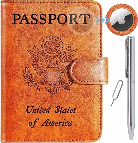 Miniatura 32 de Funda para pasaporte, cartera con bloqueo RFID, funda de piel para tarjetas, accesorios de viaje para mujeres y hombres, negro