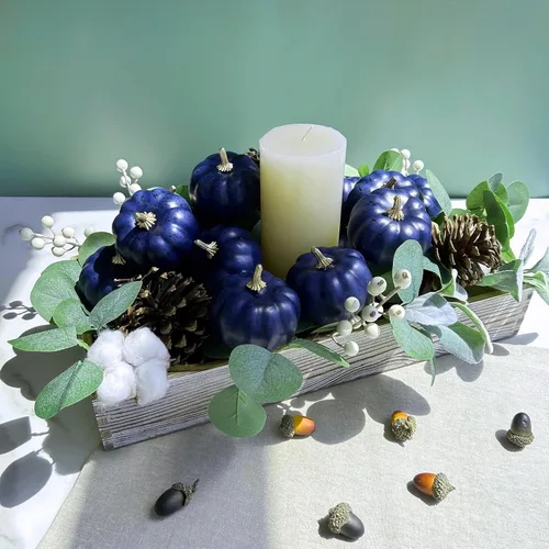 Miniatura 7 de Winlyn 12 calabazas artificiales pequeñas, color azul marino, calabazas decorativas de color azul oscuro, calabazas de espuma para regalos de otoño