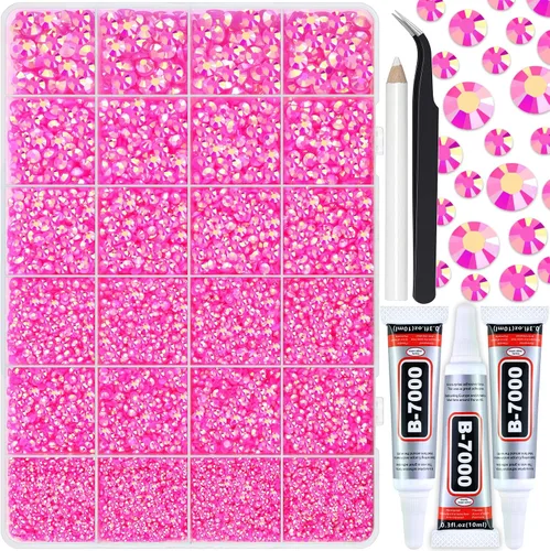Miniatura 28 de 3000 PIEZAS de Brillantes de Resina con Dorso Plano, 2mm 3mm 4mm 5mm 6mm Rosa Claro AB, Brillantes de Resina en Gel con Dorso Plano para Vasos