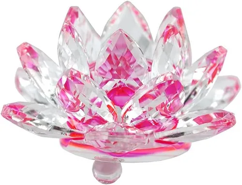 Miniatura 10 de Loto de cristal transparente, flor de cristal brillante con caja de regalo, reflejo de tono, purpurina, paz, pureza, buena fortuna, sabiduría