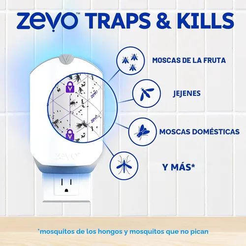Miniatura 5 de Trampa para Insectos Voladores y Cartucho Zevo - Trampa para Moscas Enchufable y Atrapa Insectos de Interior para Jejenes, Moscas Domésticas