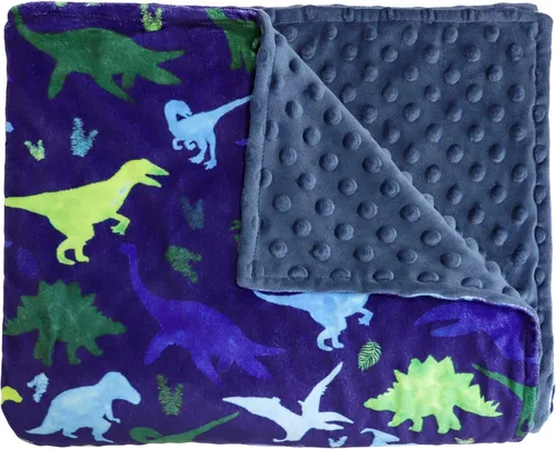 Miniatura 12 de Manta para niños pequeños de dinosaurios de felpa súper suave con respaldo de puntos, impresa en multicolor Manta de dinosaurio para bebé