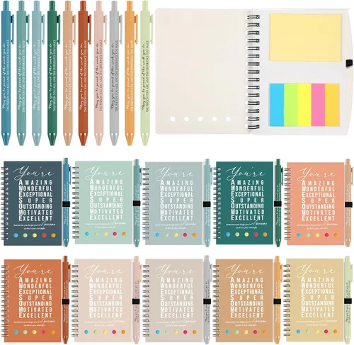 Miniatura 8 de Jetec 20 piezas/10 juegos de regalo para profesores, cuaderno motivacional en espiral con notas adhesivas, bolígrafo a granel, diarios inspiradores