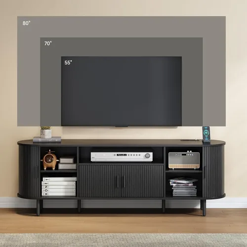 Miniatura 5 de ONBRILL Soporte de TV acanalado de 69 pulgadas con toma de corriente para televisores de hasta 80 pulgadas, centro de entretenimiento