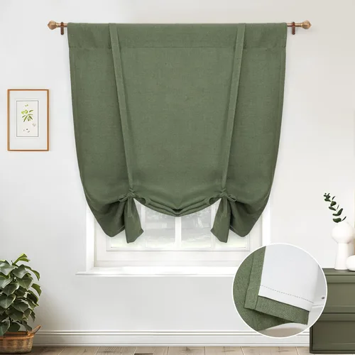 Miniatura 24 de DriftAway - Cortinas de Lino con Doble Capa, Blackout, de Atar, con Aislaje Térmico, Totalmente Forradas, Estilo Globo Romano, para Baño, con Lino