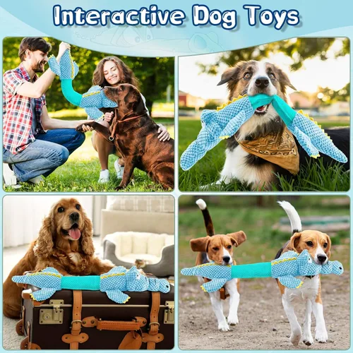 Miniatura 6 de WOWBALA Juguetes interactivos de tira y afloja para perros de razas pequeñas a grandes, juguetes chirriantes de peluche para cachorros con papel