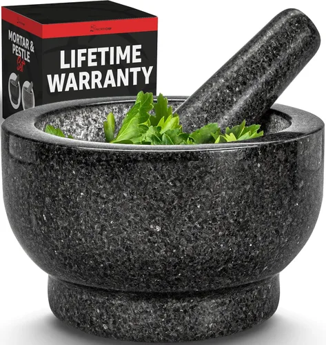 Miniatura 8 de PriorityChef - Juego grande de mortero y mortero, 2 tazas, cuenco de mortero de granito 100% natural y molinillo de piedra de mortero, cuenco