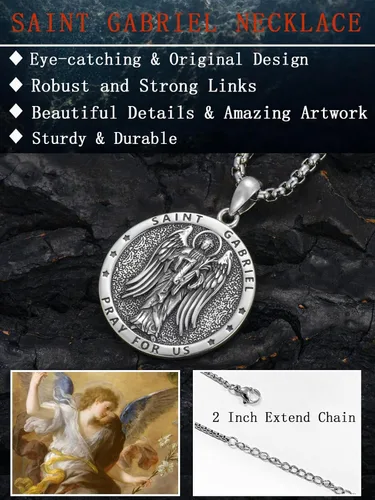 Miniatura 3 de Seiyang Collar de plata de ley 925 con medalla de amuleto para hombres y mujeres con cadena Rolo de 0.098 in, 22 pulgadas + 2 pulgadas