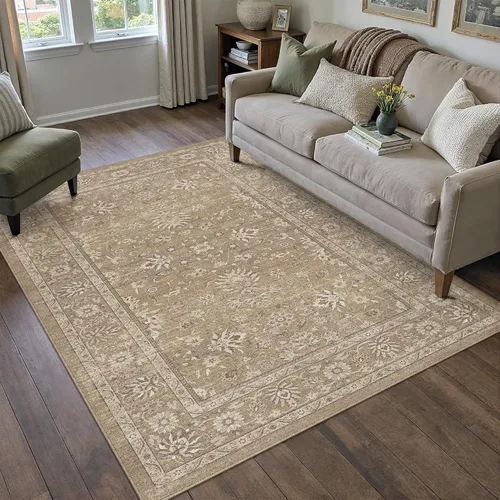 Miniatura 69 de PureCozy - Alfombra de área beige de 8 x 10, lavable, vintage, alfombra para sala de estar, dormitorio, gran alfombra suave retro de pelo bajo