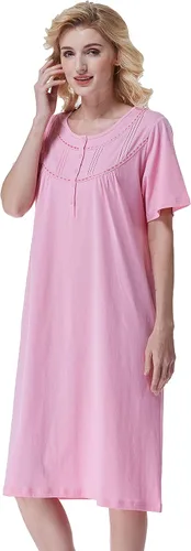 Miniatura 6 de Keyocean - Camisón de algodón para mujer, suave, cómodo, ligero, manga corta, vestido de casa, ropa de dormir, ropa de sala para verano.