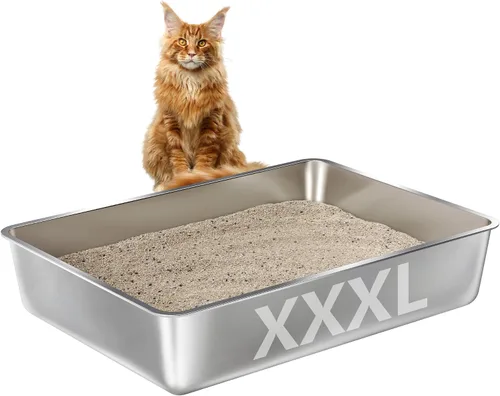 Miniatura 8 de Caja de arena de acero inoxidable, paquete de 2 cajas de arena de metal para gatos, caja de arena XL de acero inoxidable para gatos de 17.7 x 13.8 x