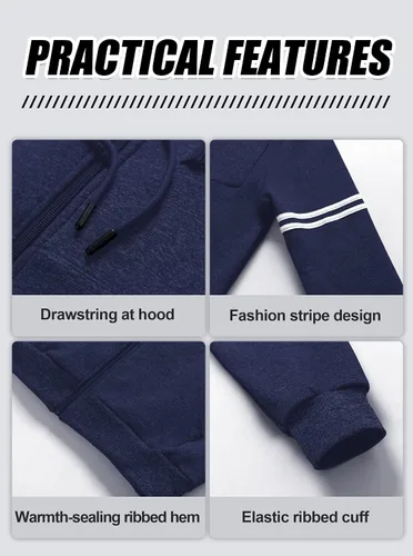 Miniatura 7 de Chrisuno Sudadera con capucha de forro polar suave para hombre, sudadera con capucha y cremallera