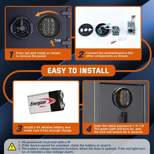 Miniatura 5 de Cerradura Electrónica de Caja Fuerte de Alta Seguridad - Teclado de Reemplazo con Cerradura de Solenoide y 2 Llaves de Anulación, Compatible