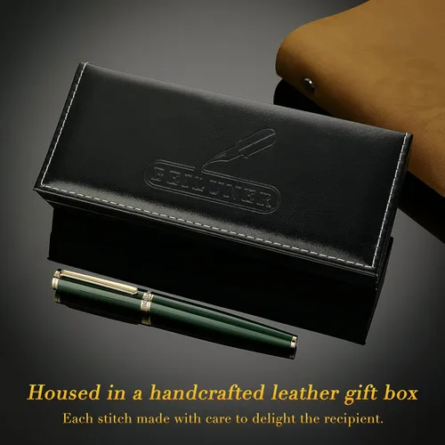 Miniatura 5 de BEILUNER Pluma Estilográfica Verde Racing, Impresionantes Plumas de Lujo con Acabado de Oro de 24K, Hermosa Plumilla Dorada de 24K (Fina), Regalo