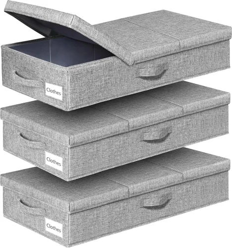 Miniatura 19 de Contenedor de almacenamiento para debajo de la cama, paquete de 3 bolsas de almacenamiento debajo de la cama con tapa, organizador de almacenamiento