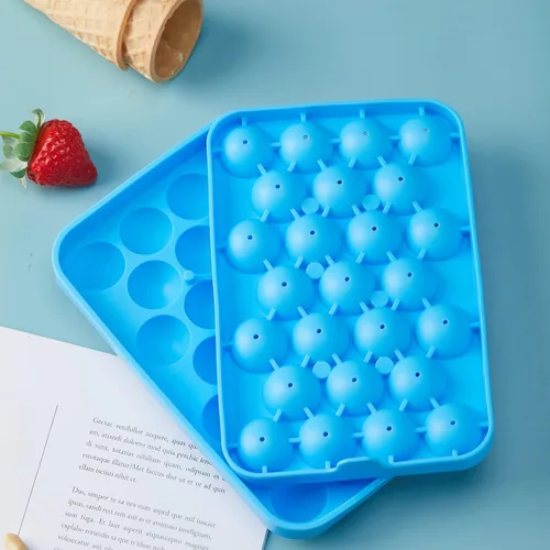 Miniatura 4 de Bandeja redonda para cubitos de hielo, paquete de 2 unidades, silicona libre de BPA, flexible, de fácil liberación, 1.1 pulgadas x 50 moldes