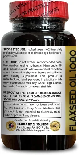 Miniatura 3 de Aceite de linaza puro de 1000 mg – Fórmula natural prensada en frío – Fuente de omega-3 y omega-6 a base de plantas sin OMG – Apoyo energético – 1