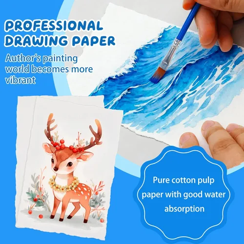Miniatura 6 de Lunarm Papel de acuarela, 50 hojas, tarjetas de acuarela de 4 x 6 pulgadas, 300 GSM, papel texturizado hecho a mano de algodón con borde