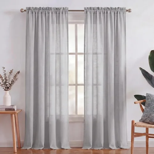 Miniatura 37 de Turquoize cortinas traslúcidas de lino natural, cortinas semitransparentes, cortinas de arpillera con bolsillo para cortinero, paneles para ventana