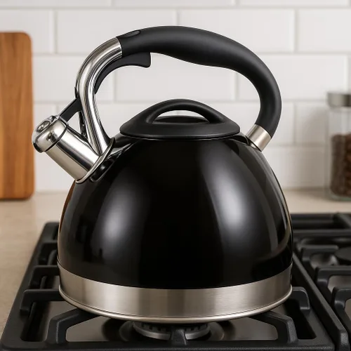 Miniatura 2 de Creative Home Triumph - Hervidor de té silbante de acero inoxidable, 3.5 cuartos de galón, tetera negra Base encapsulada de triple capa, mango
