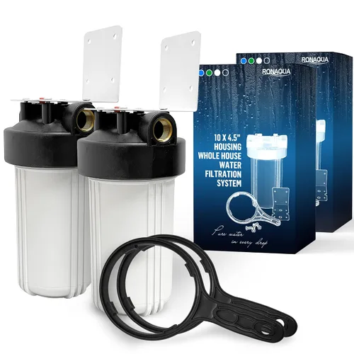 Miniatura 9 de Sistema purificador de filtro para toda la casa de 10 x 4.5 pulgadas de alta capacidad para agua de pozos o ciudades, botón de alivio de Azul