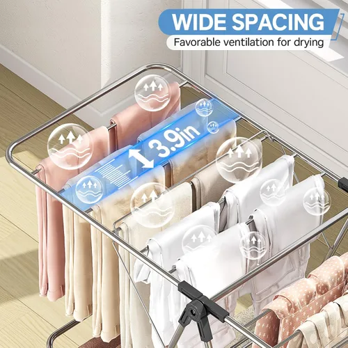 Miniatura 3 de APEXCHASER Tendedero de secado de ropa con 4 alas, de acero inoxidable, con altura ajustable, plegable, para uso en interiores y exteriores, sin