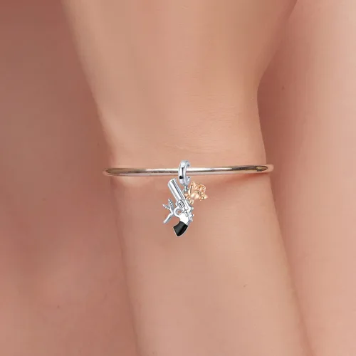Miniatura 3 de Authentic 925 Sterling Silver Mom Heart Shaped Pistol with Rose Charm for Original Silver Bracelet or Bangle Jewelry Make Pendants