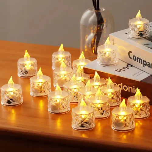 Miniatura 2 de Paquete de 12 velas de té LED sin llama, para decoración de Halloween, Navidad, hogar/boda, regalos de días festivos y luces decorativas Transparente