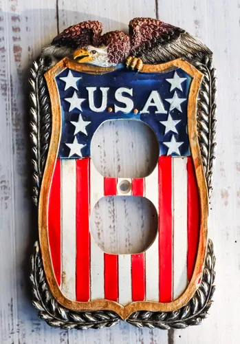 Miniatura 7 de Ebros Gift Juego de 2 placas de pared rústicas patrióticas occidentales con águila calva en la bandera de Estados Unidos vintage, bandera de Estados