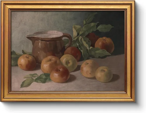 WHASAYART Arte de Pared Vintage con Marco Dorado para Sala de Estar, Pintura al Óleo de Bodegón de Manzanas de Cosecha, Decoración de Estante,