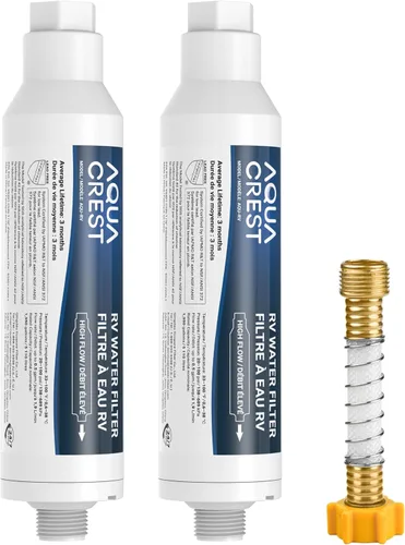 AQUA CREST Filtro de agua para manguera en línea para caravana, jardín y cámper, certificado NSF, reduce en gran medida el cloro, el mal sabor, el