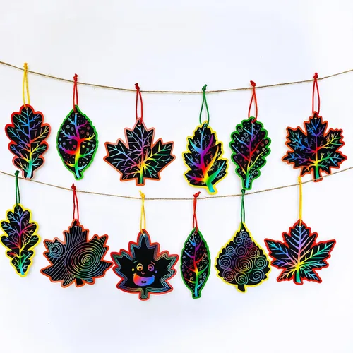 Miniatura 4 de Winlyn 48 juegos de 12 estilos mágicos de color negro rayado hojas de otoño adornos de hojas de otoño hojas de otoño kits de manualidades