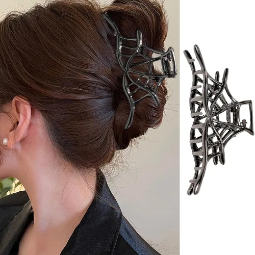 Miniatura 10 de Pinzas de pelo de mano de esqueleto de moda, grandes, sin arrugas, de metal, negro, punk, pasadores para mujeres y niñas, accesorios de peinado