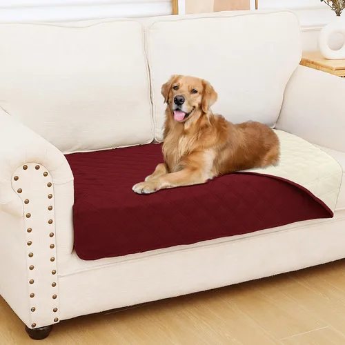 Miniatura 173 de Smiry Funda impermeable para cama de mascota, suave y lavable, para muebles, cama, sofá, reversible, a cuadros (30 x 53 pulgadas, color beige/beige)