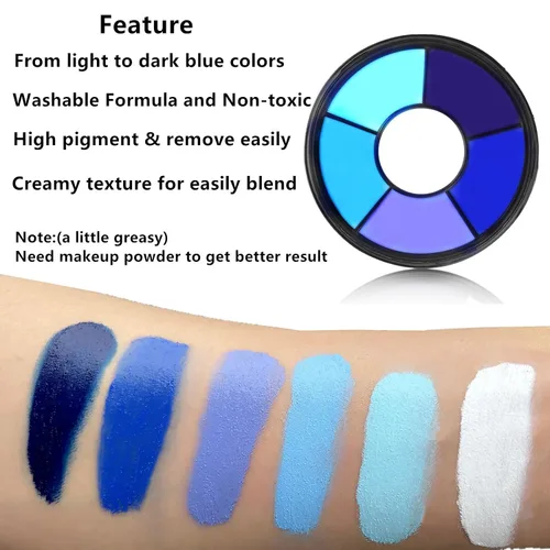 Miniatura 3 de Go Ho Pintura facial azul de 6 colores, crema lavable, fórmula facial para Halloween, cosplay, paleta de maquillaje FX, pintura facial profesional