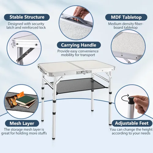 Miniatura 4 de YihuiKo Mesa de picnic plegable, mesa de campamento pequeña con alturas ajustables, mesa auxiliar de aluminio ligera portátil para oficina, playa