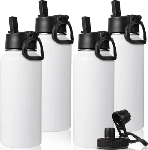 Miniatura 35 de Neihepal Botella de agua aislada de 32 onzas con 2 tapas (tapa con pajilla y boquilla), botellas de agua de doble pared de acero inoxidable 18/8