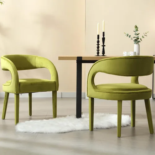 Miniatura 16 de Shunzhi Juego de 2 sillas de comedor modernas de barril, sillas tapizadas de lino para comedor con respaldo abierto, sillas de cocina, sillas
