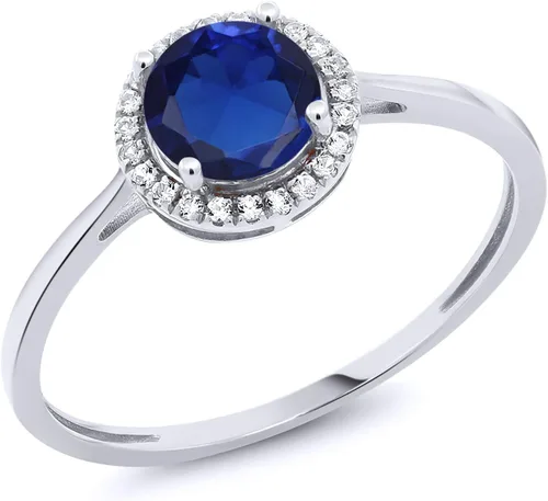 Miniatura 30 de Gem Stone King Anillo de compromiso de boda de oro blanco de 10 quilates con piedra natal y halo de diamantes Redondo de 0.236 in Anillo de oro