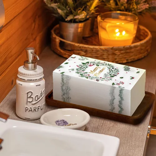 Miniatura 4 de Karenhi 200 Piezas Servilletas de Invitados Feliz Navidad Bayas de Acebo Toallas de Mano Desechables para Baño 2 Capas Servilleta Decorativa