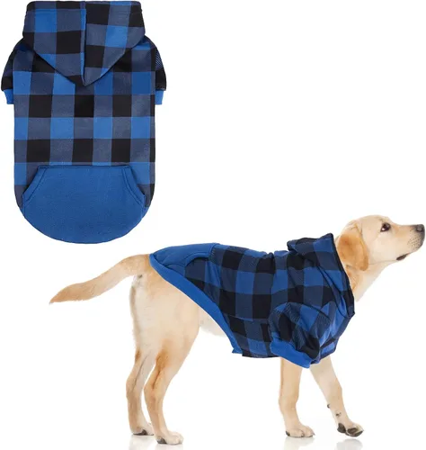 Miniatura 13 de KOOLTAIL Sudadera a cuadros con capucha, con gorro y bolsillo, para perros pequeños, medianos y grandes y gatos, abrigo suave y cálido para invierno