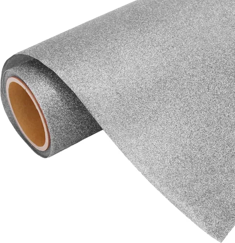 Rollo de película de vinilo de transferencia de calor Threadart Glitter Silver de 3 yardas x 20 pulgadas HTV | Colores con purpurina | Compatible