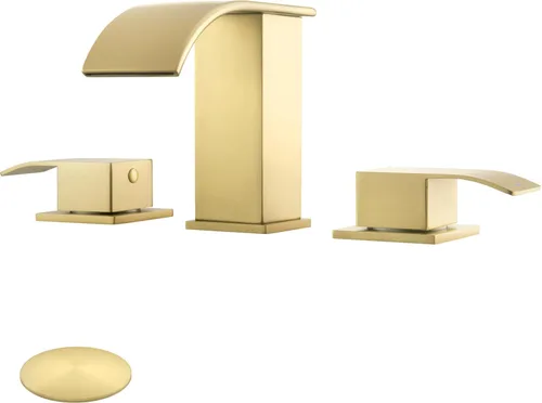 Miniatura 15 de Grifo de baño de cascada de oro cepillado de 8 pulgadas, grifos de baño para fregadero de 3 agujeros, grifo de lavabo de baño generalizado 2 asas