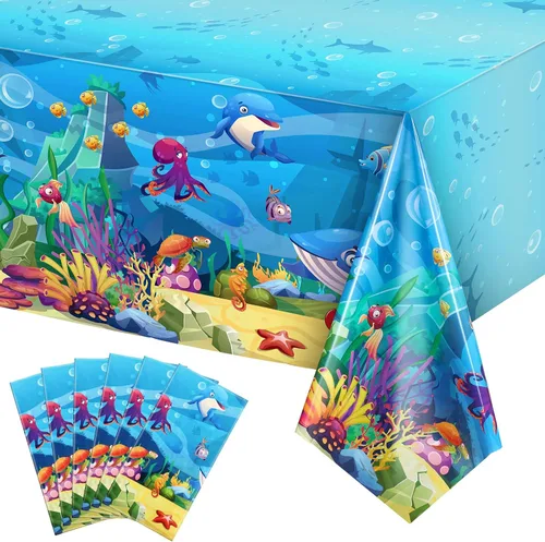 Miniatura 9 de Tiamon Paquete de 1 mantel de fiesta marina, animales del océano, criaturas submarinas, cubierta de mesa para decoración de fiesta de cumpleaños, 54