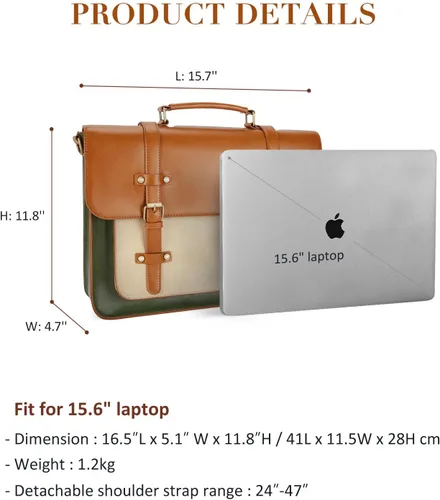 Miniatura 6 de ECOSUSI Bolsa de mensajero de cuero vegano para mujer, maletín de moda, bolso de mano para computadora