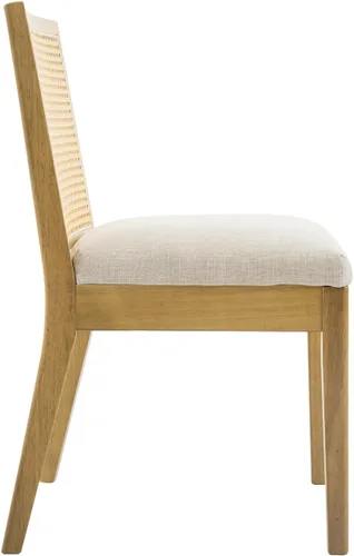 Miniatura 6 de Juego de 2 sillas de comedor rústicas de ratán para cocina, silla de madera sin brazos, color crema Crema natural